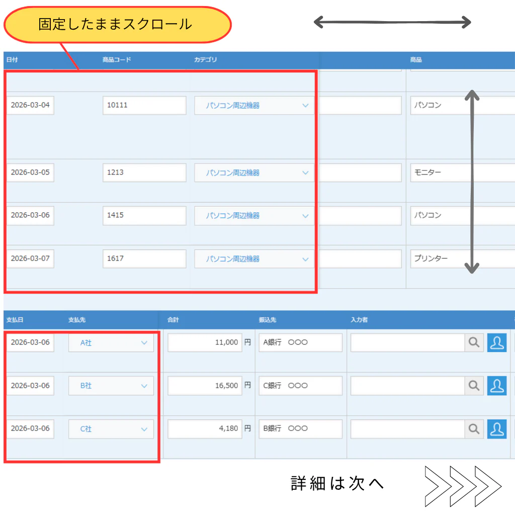 テーブル列行固定プラグイン